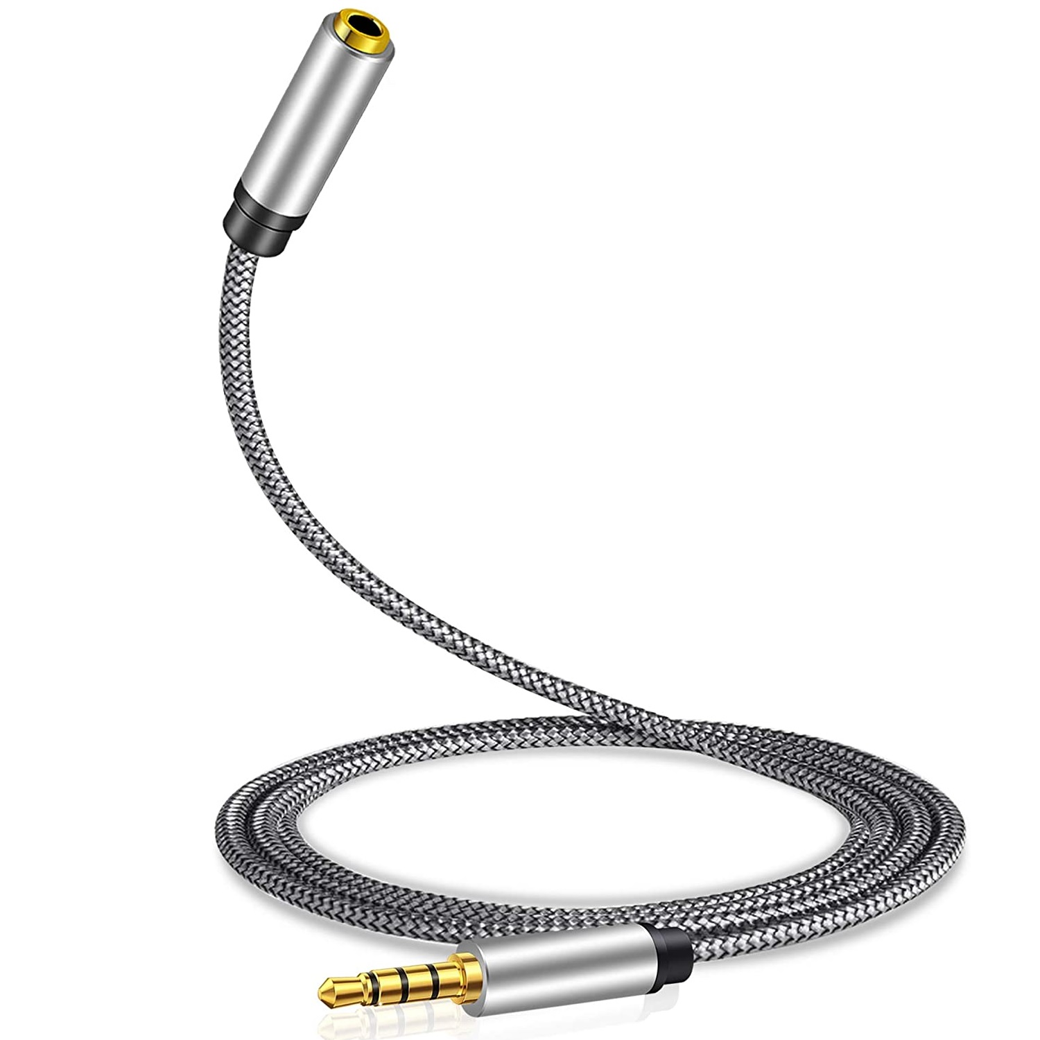 Cable alargador audio textil 4 pin jack 3.5 mm 2 M Plateado