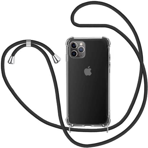 Funda silicona transparente iphone 12 TPU con cuerda Negro