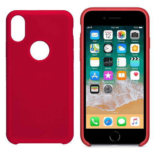 Funda silicona iphone X/XS agujero logo textura suave  Rojo